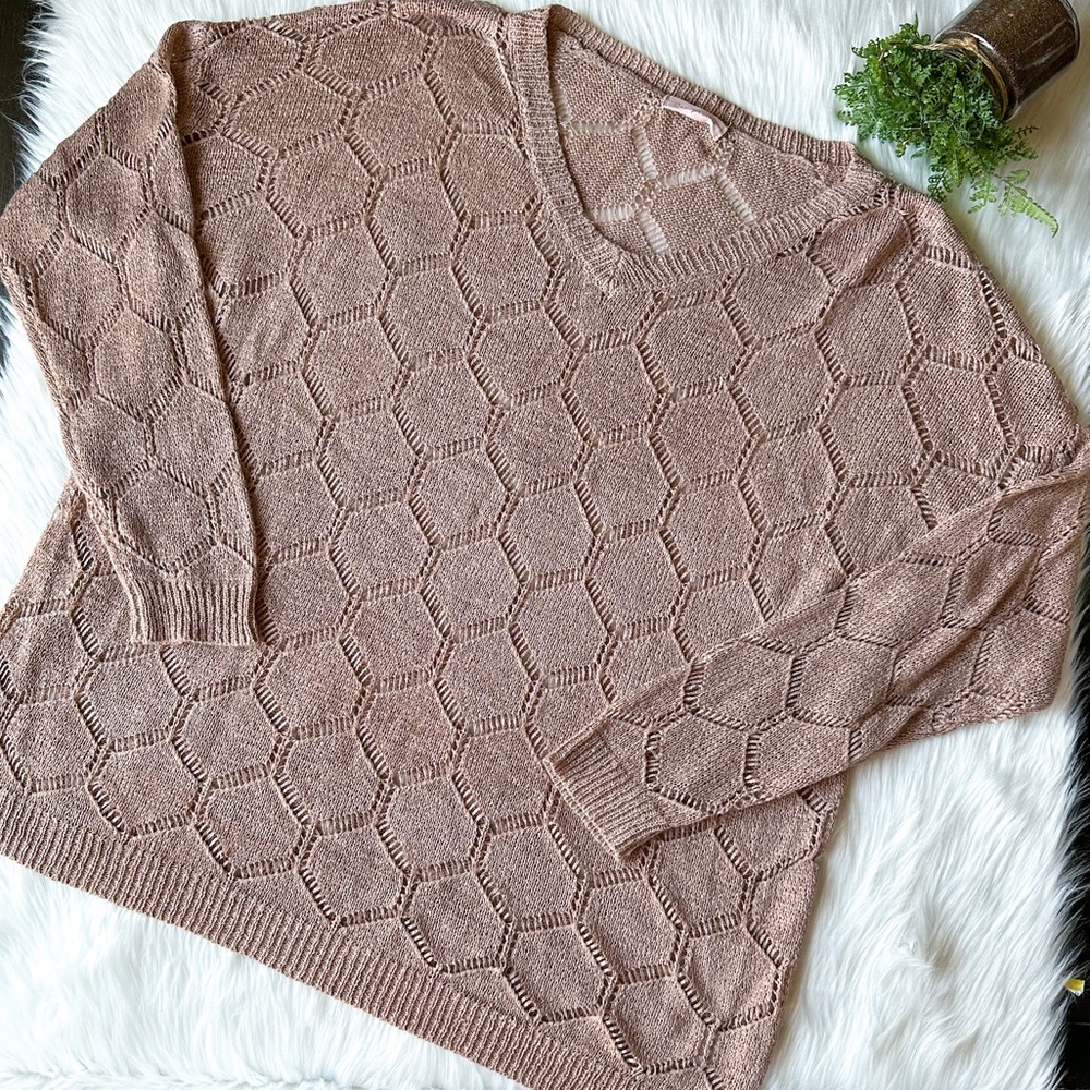 Ces Femme Mauve Knit Cutout Pullover Honeycomb V Neck Sweater Top 2XL